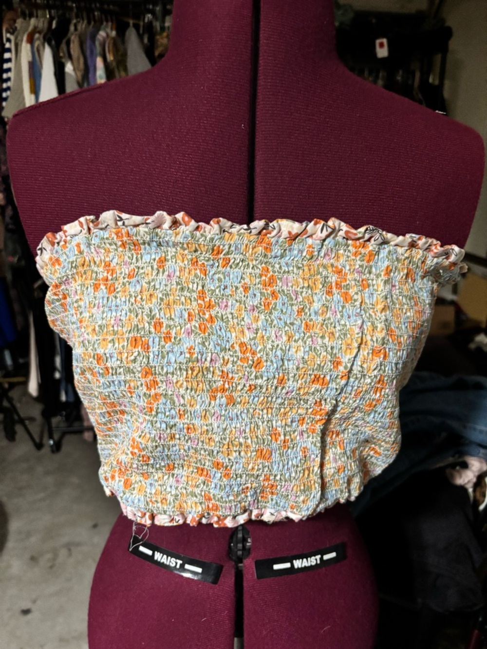 NWOT American Eagle Smocked Floral Tube Top - Orange Multicolor, Size L